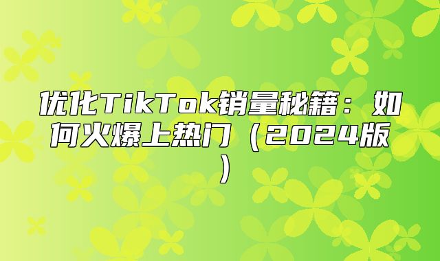 优化TikTok销量秘籍：如何火爆上热门2025版
