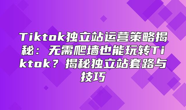 Tiktok独立站运营策略揭秘：无需爬墙也能玩转Tiktok？揭秘独立站套路与技巧