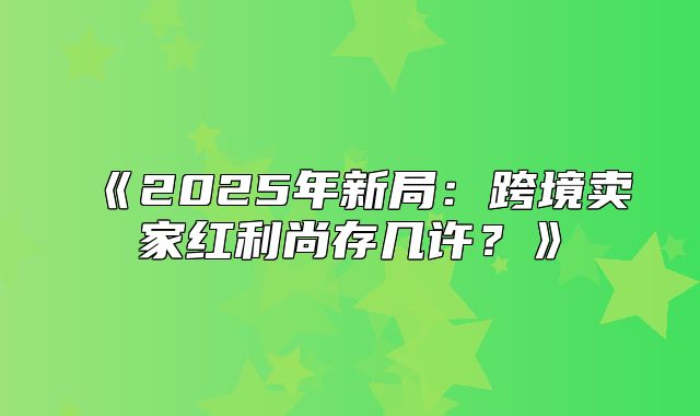 2025年新局：跨境卖家红利尚存几许？