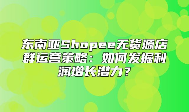 东南亚Shopee无货源店群运营策略：如何发掘利润增长潜力？