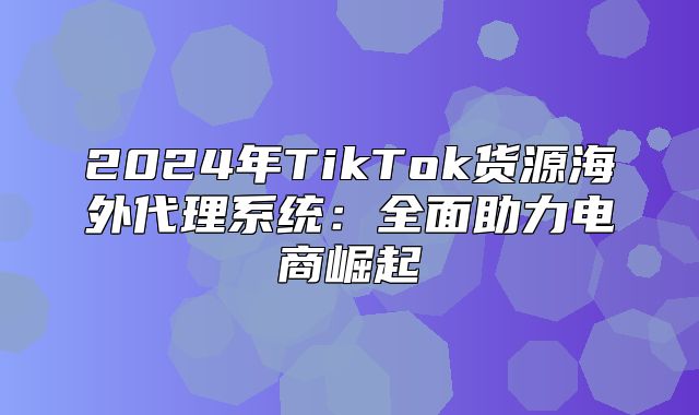 2025年TikTok货源海外代理系统：全面助力电商崛起