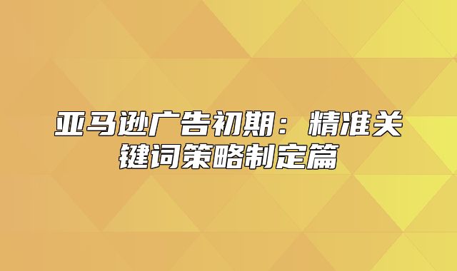 亚马逊广告初期：精准关键词策略制定篇