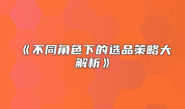 不同角色下的选品策略大解析