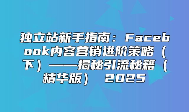 独立站新手指南：Facebook内容营销进阶策略下——揭秘引流秘籍精华版 2025