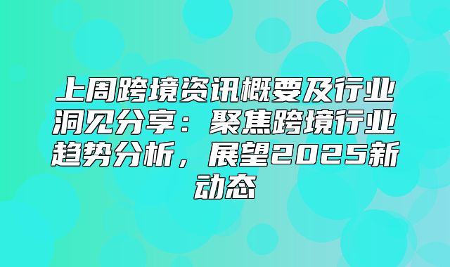 上周跨境资讯概要及行业洞见分享：聚焦跨境行业趋势分析，展望2025新动态