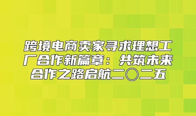 跨境电商卖家寻求理想工厂合作新篇章：共筑未来合作之路启航二〇二五