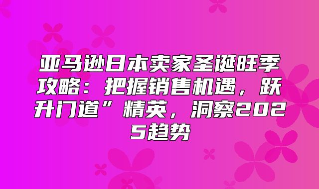 亚马逊日本卖家圣诞旺季攻略：把握销售机遇，跃升门道”精英，洞察2025趋势