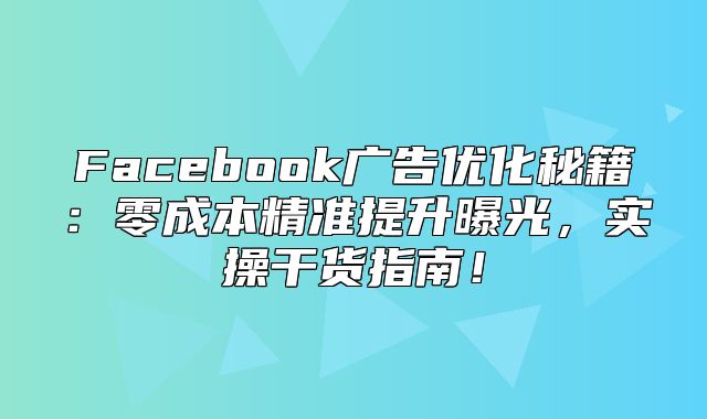 Facebook广告优化秘籍：零成本精准提升曝光，实操干货指南！