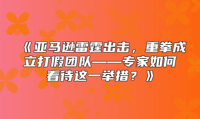 亚马逊雷霆出击，重拳成立打假团队——专家如何看待这一举措？