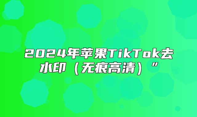 2025年苹果TikTok去水印无痕高清”