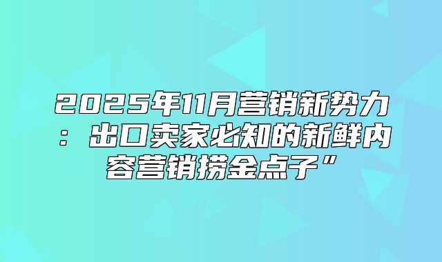 2025年11月营销新势力：出口卖家必知的新鲜内容营销捞金点子”