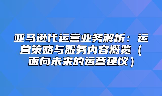 亚马逊代运营业务解析：运营策略与服务内容概览面向未来的运营建议