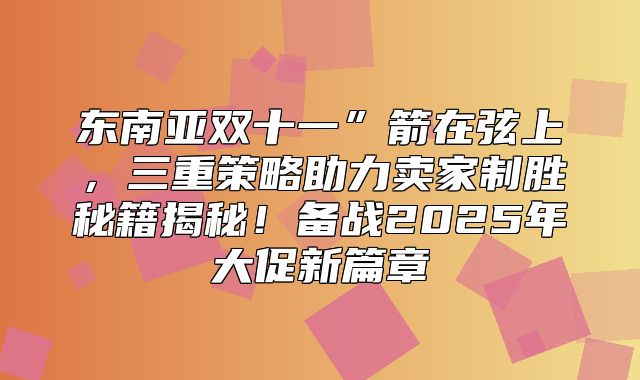 东南亚双十一”箭在弦上，三重策略助力卖家制胜秘籍揭秘！备战2025年大促新篇章