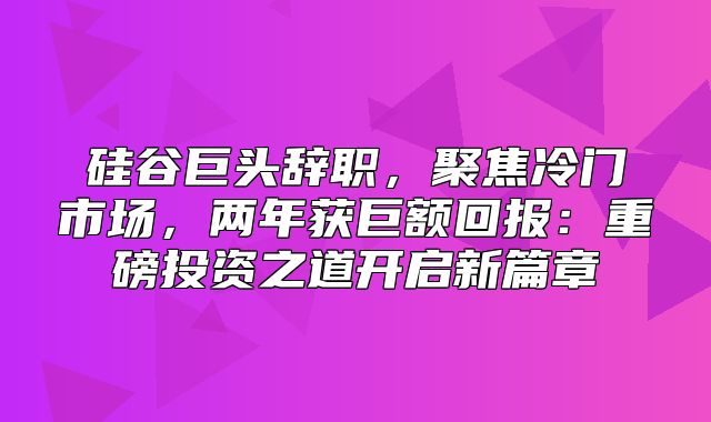 硅谷巨头辞职，聚焦冷门市场，两年获巨额回报：重磅投资之道开启新篇章