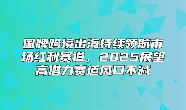 国牌跨境出海持续领航市场红利赛道，2025展望高潜力赛道风口不减
