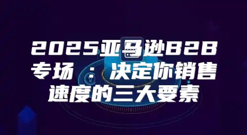 2025亚马逊B2B专场③：决定你销售速度的三大要素
