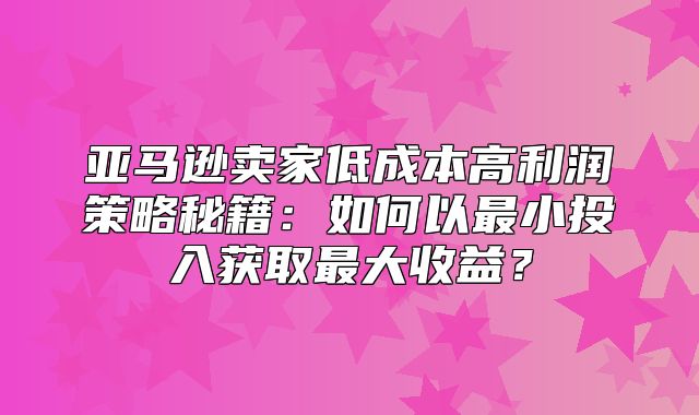 亚马逊卖家低成本高利润策略秘籍：如何以最小投入获取最大收益？