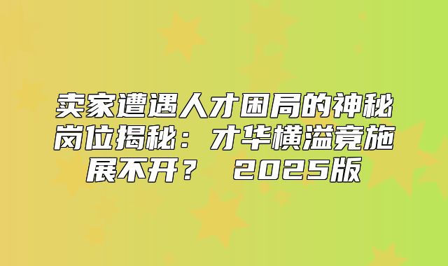 卖家遭遇人才困局的神秘岗位揭秘：才华横溢竟施展不开？ 2025版