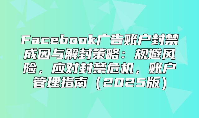 Facebook广告账户封禁成因与解封策略：规避风险，应对封禁危机，账户管理指南2025版