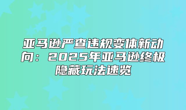 亚马逊严查违规变体新动向：2025年亚马逊终极隐藏玩法速览