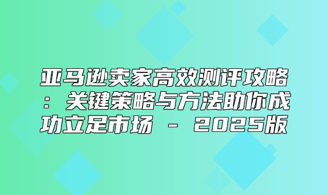 亚马逊卖家高效测评攻略：关键策略与方法助你成功立足市场 - 2025版