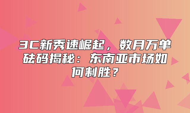 3C新秀速崛起，数月万单砝码揭秘：东南亚市场如何制胜？