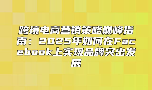 跨境电商营销策略巅峰指南：2025年如何在Facebook上实现品牌突出发展