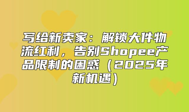 写给新卖家：解锁大件物流红利，告别Shopee产品限制的困惑2025年新机遇