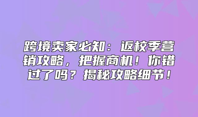 跨境卖家必知：返校季营销攻略，把握商机！你错过了吗？揭秘攻略细节！
