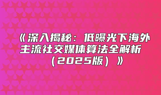 深入揭秘：低曝光下海外主流社交媒体算法全解析2025版