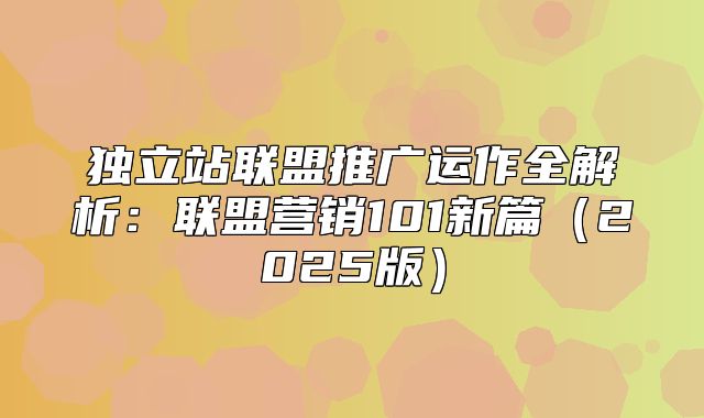 独立站联盟推广运作全解析：联盟营销101新篇2025版
