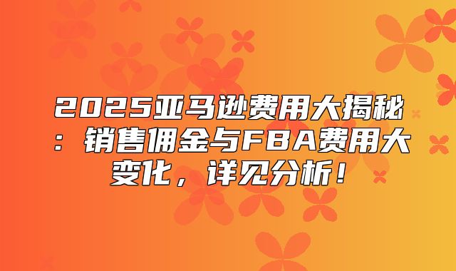 2025亚马逊费用大揭秘：销售佣金与FBA费用大变化，详见分析！
