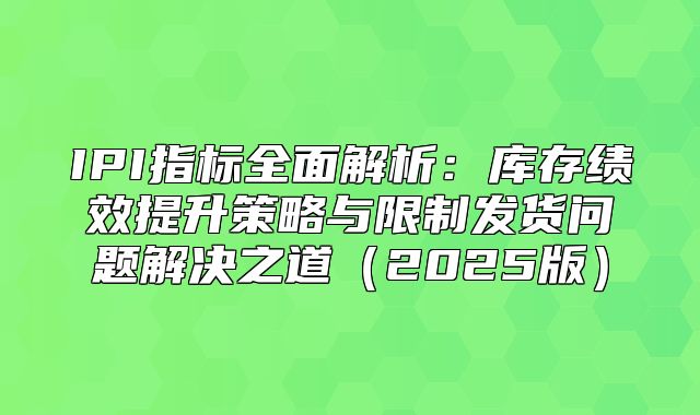 IPI指标全面解析：库存绩效提升策略与限制发货问题解决之道2025版