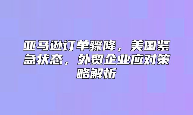 亚马逊订单骤降，美国紧急状态，外贸企业应对策略解析