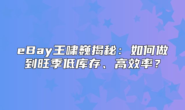 eBay王啸巍揭秘：如何做到旺季低库存、高效率？