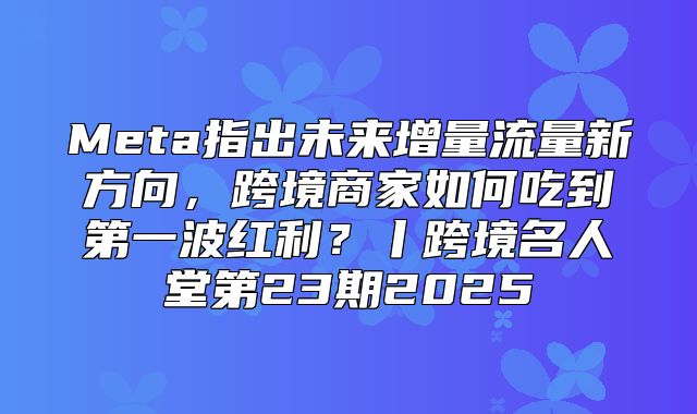 Meta指出未来增量流量新方向，跨境商家如何吃到第一波红利？丨跨境名人堂第23期2025