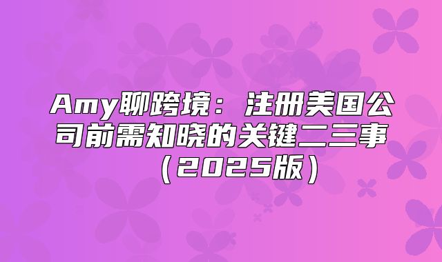 Amy聊跨境：注册美国公司前需知晓的关键二三事2025版