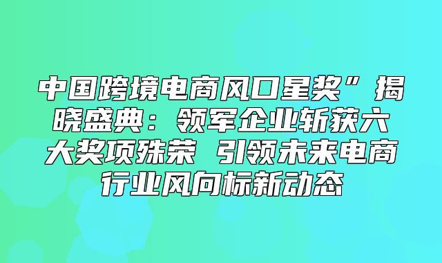 中国跨境电商风口星奖”揭晓盛典：领军企业斩获六大奖项殊荣 引领未来电商行业风向标新动态