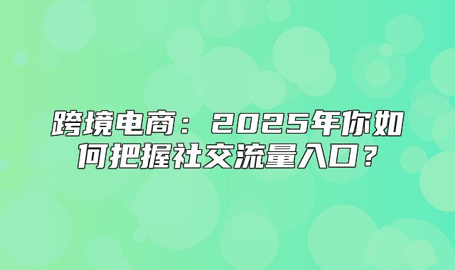 跨境电商：2025年你如何把握社交流量入口？