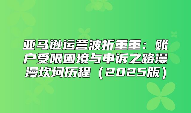 亚马逊运营波折重重：账户受限困境与申诉之路漫漫坎坷历程2025版