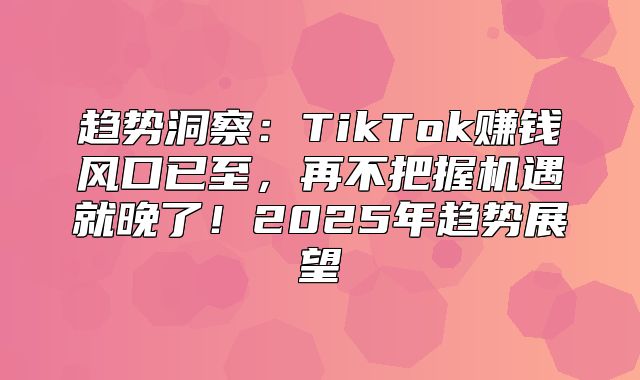 趋势洞察：TikTok赚钱风口已至，再不把握机遇就晚了！2025年趋势展望
