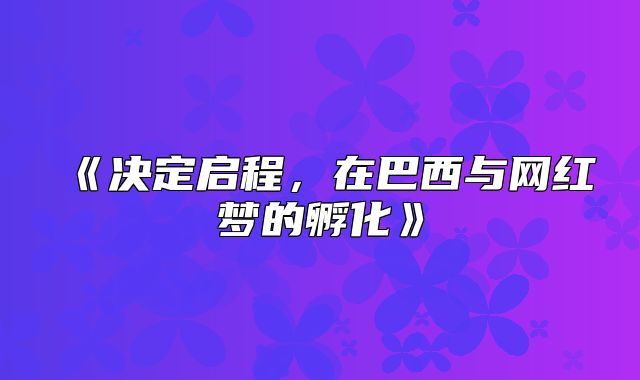 决定启程，在巴西与网红梦的孵化