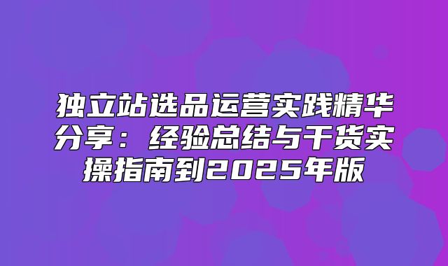 独立站选品运营实践精华分享：经验总结与干货实操指南到2025年版