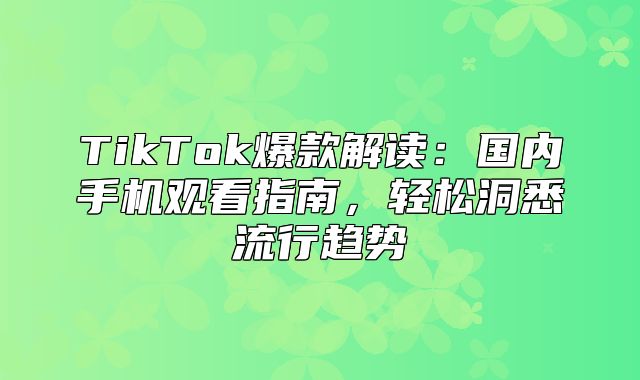 TikTok爆款解读：国内手机观看指南，轻松洞悉流行趋势