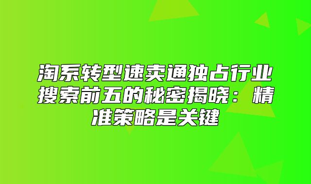 淘系转型速卖通独占行业搜索前五的秘密揭晓：精准策略是关键