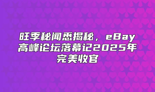 旺季秘闻悉揭秘，eBay高峰论坛落幕记2025年完美收官