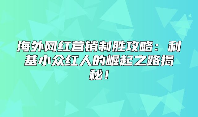 海外网红营销制胜攻略：利基小众红人的崛起之路揭秘！
