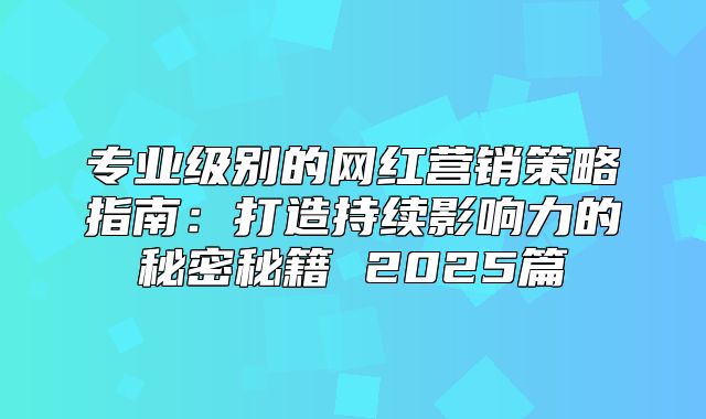 专业级别的网红营销策略指南：打造持续影响力的秘密秘籍 2025篇