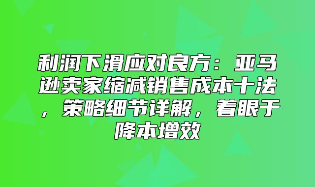 利润下滑应对良方：亚马逊卖家缩减销售成本十法，策略细节详解，着眼于降本增效