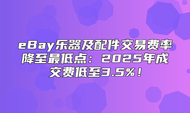 eBay乐器及配件交易费率降至最低点：2025年成交费低至3.5%！